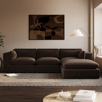 Furniture123 Chocolate Brown Velvet 4-Seater L-Shape Corner Sofa with Reversible Chaise - Hudson