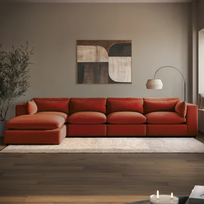 Furniture123 Burnt Orange Velvet 5-Seater L-Shape Corner Sofa with Reversible Chaise - Hudson