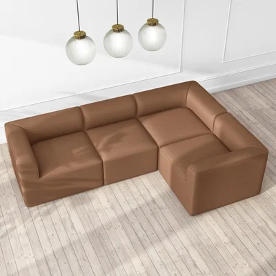 Furniture123 Large 4 Seater Modular Corner Sofa in Tan Faux Leather - Right Hand Facing - Hendrix