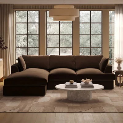 Furniture123 Large Chocolate Brown Velvet Left Hand 4 Seater Chaise Corner Sofa - August