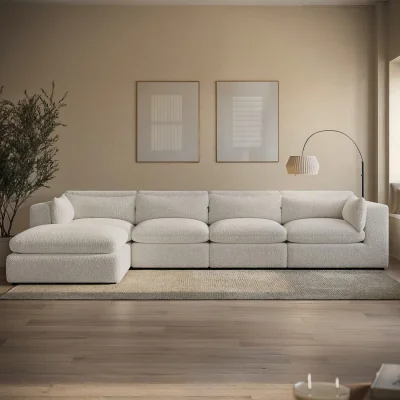 Furniture123 Beige Boucle 5-Seater L-Shape Corner Sofa with Reversible Chaise - Hudson