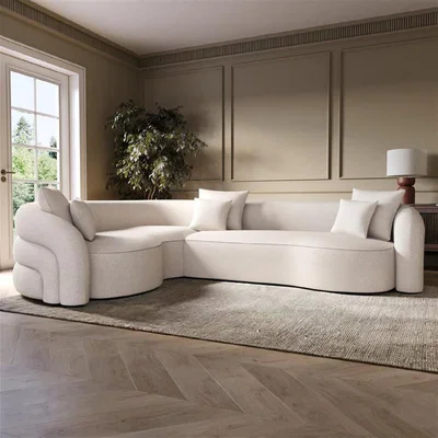 Furniture123 Cream Boucle Left Hand Facing 4 Seater Curved Corner Sofa - Zuri