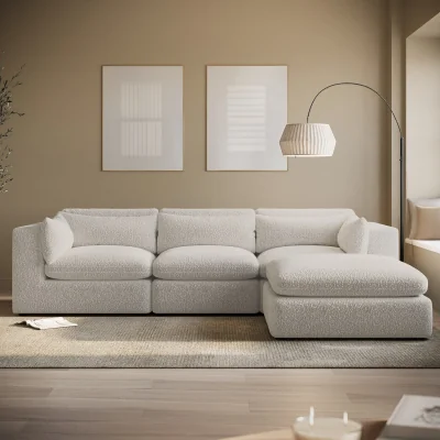 Furniture123 Large Beige Boucle Reversible 4 Seater Chaise Corner Sofa - Hudson