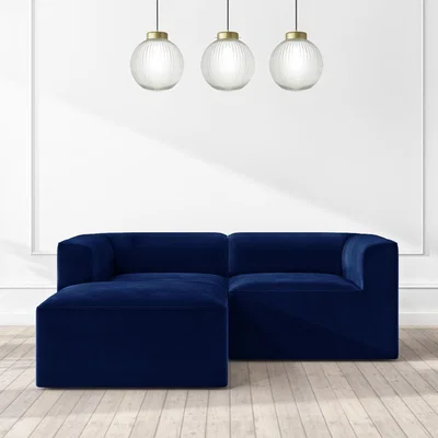 Furniture123 Navy Velvet 3 Seater Modular Corner Sofa - Hendrix