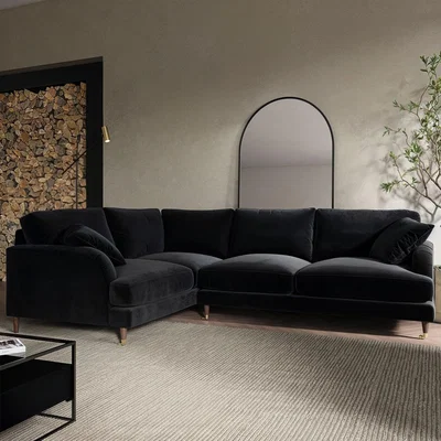 Furniture123 Black Velvet 4 Seater Left Hand Corner Sofa - Payton