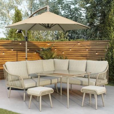 Furniture123 Beige Rope Effect Corner Sofa Set with Matching Stools and Parasol
