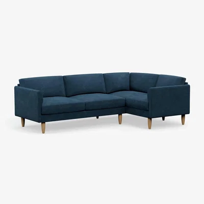 Habitat Hutch Slim Velvet Curve Arm 5 Seater Corner Sofa - Ink Blue