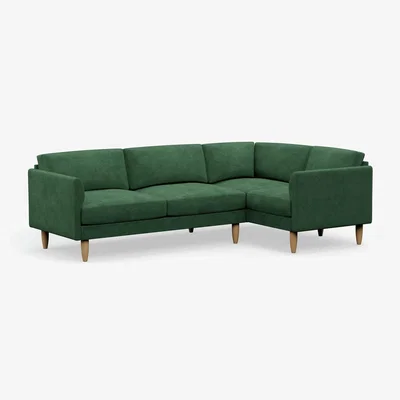 Habitat Hutch Slim Velvet Curve Arm 5 Seater Corner Sofa- Sage Green
