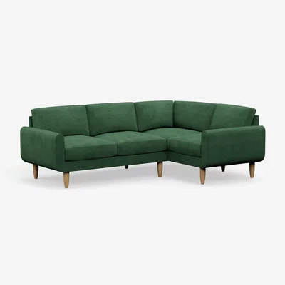 Habitat Hutch Velvet Round Arm 4 Seater Corner Sofa - Sage Green