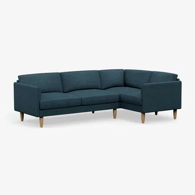 Habitat Hutch Slim Fabric Curve Arm 5 Seater Corner Sofa-Aegean Blue