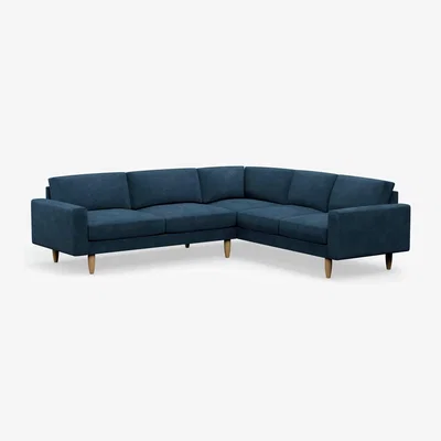 Habitat Hutch Velvet Block Arm 6 Seater Corner Sofa - Ink Blue