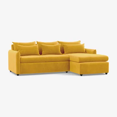 Heal's Heal's Pillow Medium RHF Corner Chaise Sofa Smart Luxe Velvet Canary Natural Oak Feet - Heal's UK Furniture