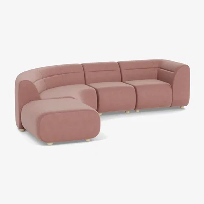 Heal's Heal's Lilli Left Hand Facing Curved Corner Sofa Smart Luxe Velvet Dusky Pink Natural Beech Feet