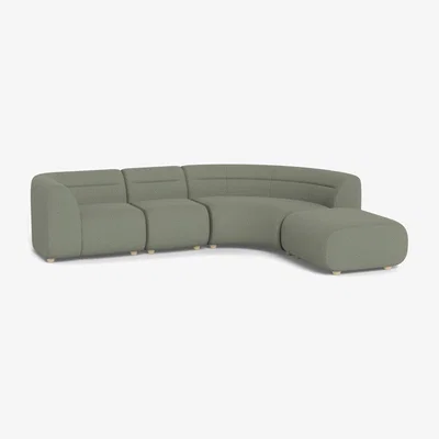 Heal's Heal's Lilli Right Hand Facing Curved Corner Sofa Boucle Tweed Lapis Natural Beech Feet