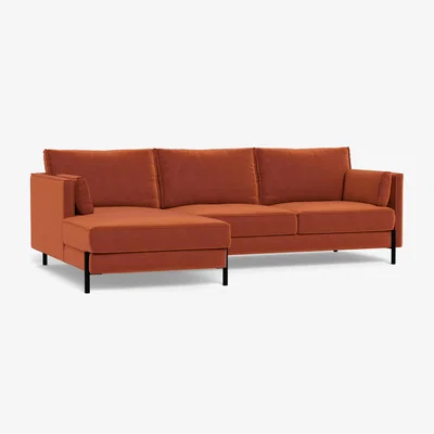 Heal's Heal's Tortona Left Hand Facing Corner Chaise Velvet Russet Black Feet