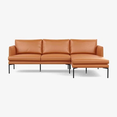 Heal's Heal's Matera Corner Chaise Sofa RHF Leather Stonewash Toffee 277 Black Feet - Heal's UK Furniture