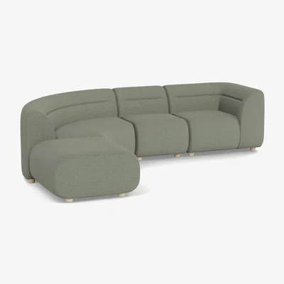 Heal's Heal's Lilli Left Hand Facing Curved Corner Sofa Boucle Tweed Lapis Natural Beech Feet