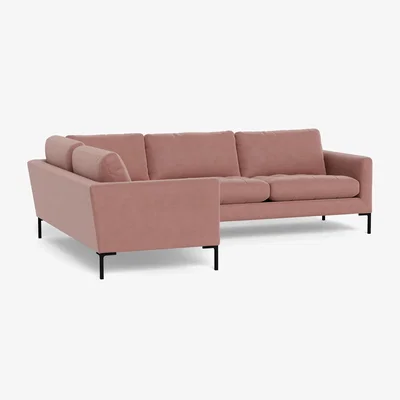Heal's Heal's Eton Left Hand Facing Corner Sofa Smart Luxe Velvet Dusky Pink Black Feet