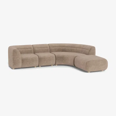 Heal's Heal's Lilli Right Hand Facing Curved Corner Sofa Boucle Velvet Rocky Natural Beech Feet