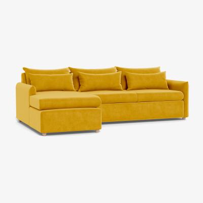 Heal's Heal's Pillow Large LHF Corner Chaise Sofa Smart Linen Navy Natural Oak Feet - Heal's UK Furniture