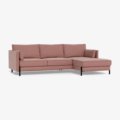 Heal's Heal's Tortona Right Hand Facing Corner Sofa Smart Luxe Velvet Dusky Pink Black Feet