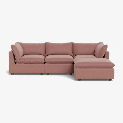 Heal's Heal's Astrid Right Hand Facing Corner Sofa Smart Luxe Velvet Dusky Pink Walnut Stained Beech Feet