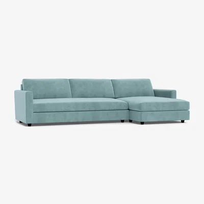 Heal's Heal's Nimbus II Right Hand Facing 4 Seater Corner Chaise Smart Luxe Velvet Mineral Blue Black Feet