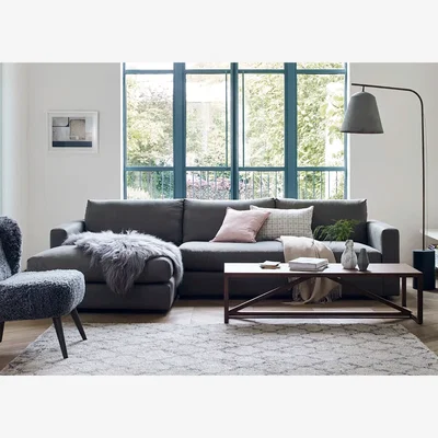 Heal's Heal's Nimbus II Left Hand Facing Chaise Sofa Wool Velvet Camel Black Feet