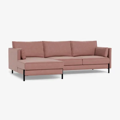 Heal's Heal's Tortona Left Hand Facing Corner Sofa Smart Luxe Velvet Dusky Pink Black Feet
