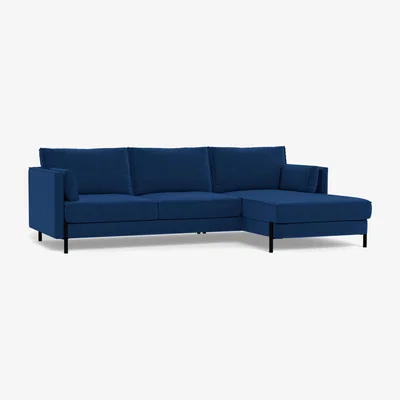 Heal's Heal's Tortona Right Hand Facing 4 Seater Corner Chaise Velvet Petrol Black Feet