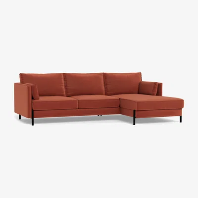 Heal's Heal's Tortona Right Hand Facing Chaise Sofa Smart Luxe Velvet Tawny Black Feet