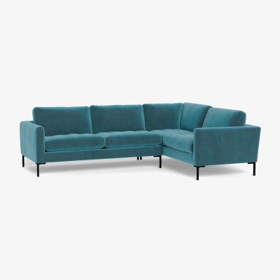 Heal's Heal's Eton Right Hand Facing Corner Sofa Smart Luxe Velvet Airforce Blue Black Feet - Heal's UK Furniture