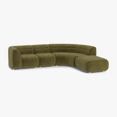 Heal's Heal's Lilli Right Hand Facing Curved Corner Sofa Boucle Velvet Wilder Natural Beech Feet