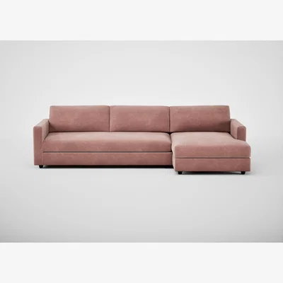 Heal's Heal's Nimbus II Chaise Sofa RHF Smart Luxe Velvet Dusky Pink Black Feet