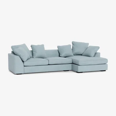 Heal's Heal's Cumulus Right Hand Facing Corner Sofa Smart Linen Mix Duck Egg Black Feet - Heal's UK Furniture