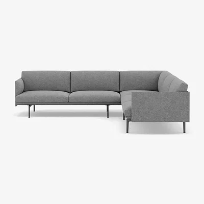 Heal's Muuto Outline Corner Sofa Refine Leather Black - Heal's UK Furniture