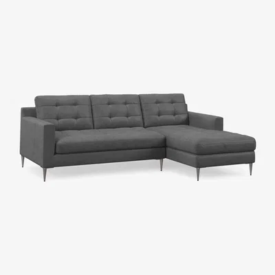 John Lewis John Lewis Draper II RHF Chaise Leather Sofa, Metal Leg