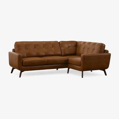 John Lewis John Lewis Barbican RHF Chaise Leather Corner Sofa, Dark Leg