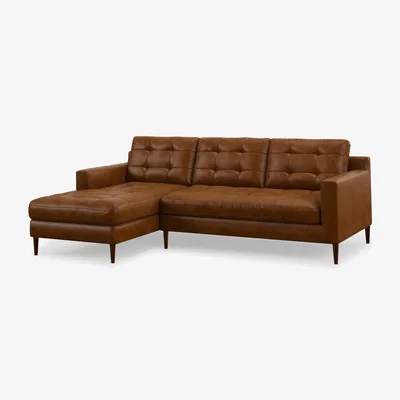 John Lewis John Lewis Draper II LHF Chaise Leather Sofa, Dark Leg