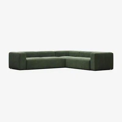 Kave Home Blok 5 seater corner sofa in green, 320 x 290 cm / 290 x 320 cm FR