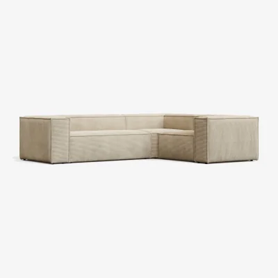 Kave Home Blok fire-retardant 3-seater corner sofa in thick ecru corduroy 290x230cm/230x290cm FSC Mix Credit