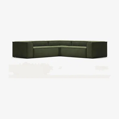 Kave Home Blok 4 seater corner sofa in green corduroy, 290 x 290 cm FR