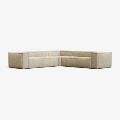 Kave Home Blok fire-retardant 6-seater corner sofa in thick ecru corduroy 320x320cm FSC Mix Credit FR