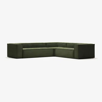 Kave Home Blok 5 seater corner sofa in green wide seam corduroy, 320 x 290 cm / 290 x 320 cm FR
