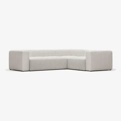 Kave Home Blok 3 seater corner sofa in white fleece, 290 x 230 cm / 230 x 320 cm FR