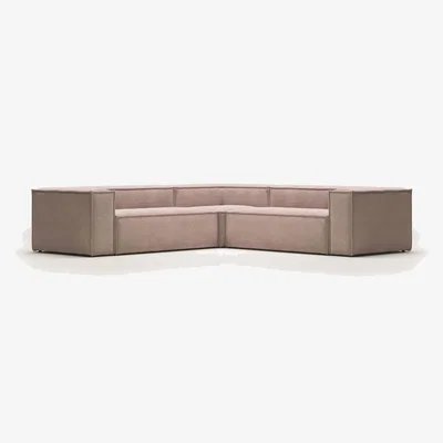 Kave Home Blok 4 seater corner sofa in pink corduroy, 290 x 290 cm FR