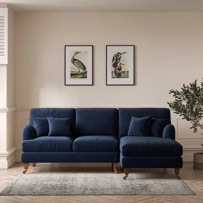 La Redoute Emeline Velvet Corner Chaise Sofa with Antique Castor Legs (Right Facing)