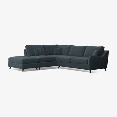 La Redoute Amelia Textured Velvet Corner Sofa & Modular Footstool Set with Dark Wood Legs (Left Facing)