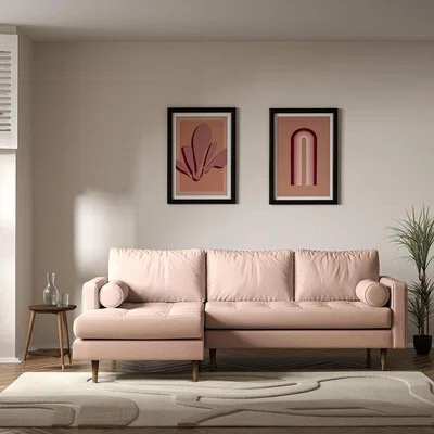 La Redoute Coco Mid-Century Soft Brushed Chaise - Left facing with Walnut Legs