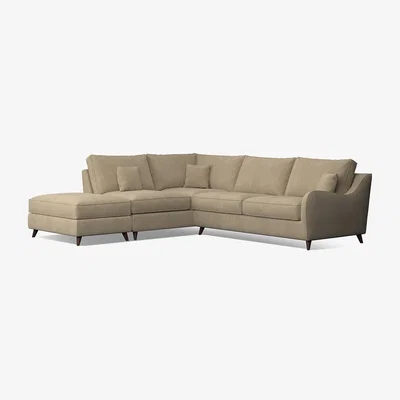 La Redoute Amelia Soft Brushed Corner Sofa & Modular Footstool Set with Dark Wood Legs (Left Facing)
